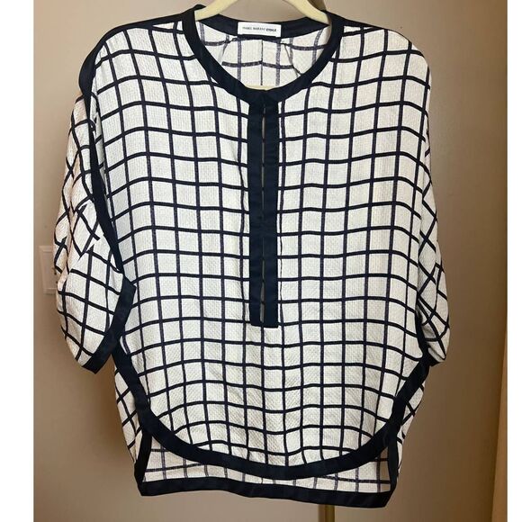 Isabel Marant Etoile White Check Silk Blouse Sz. 40 (US L/8) - Picture 2 of 9
